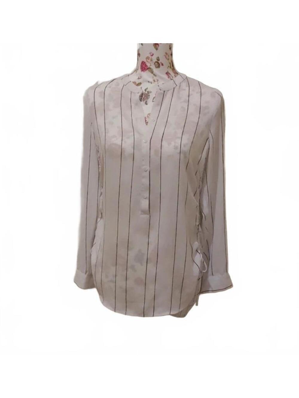 Apt. 9 button up shirt V-neck women’s XS white with black stripe